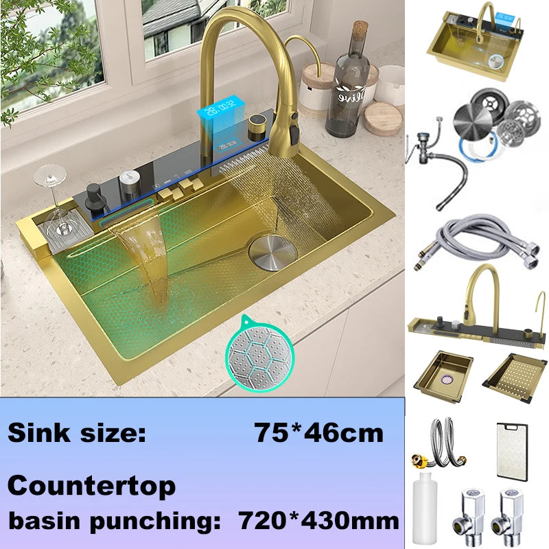 BusySink Stainless Steel Kitchen Sink With Faucet And Digital Display