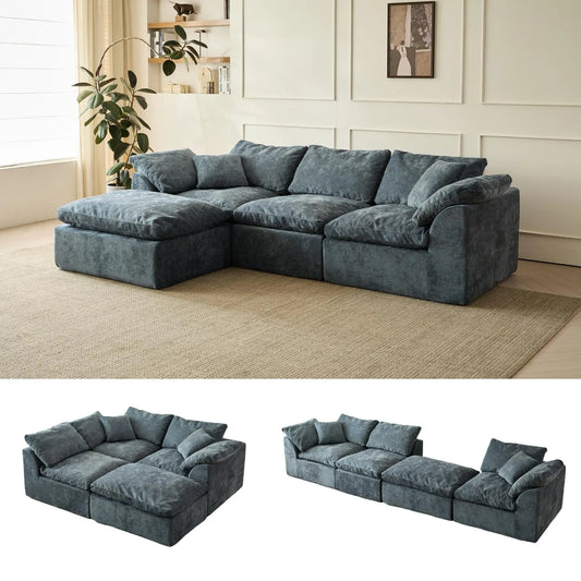Yeflixvrau Modern Cloud L Shaped Chenille Seater Sectional Sofa Ottoman