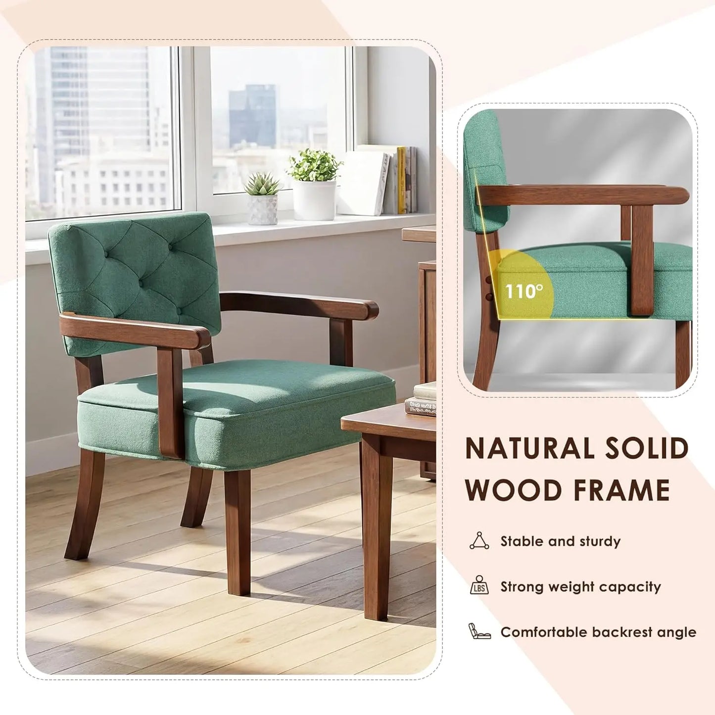 Oversized Upholstered Armchair Set Tufted Back Cushioned Wood Frame TwoPieceSet