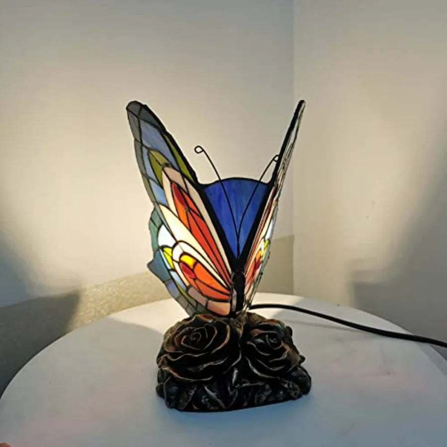 L10040 Butterfly Tiffany Style Stained Glass Accent Table Lamp