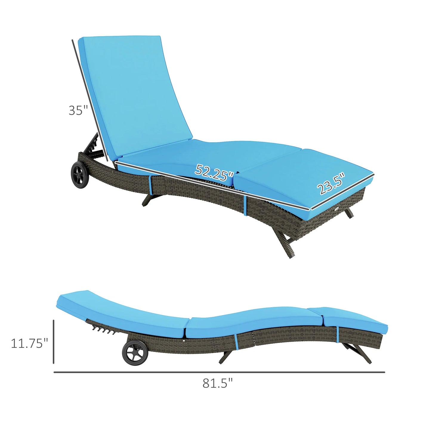 Outsunny Outdoor Reclining Lounge Chair With Wheels