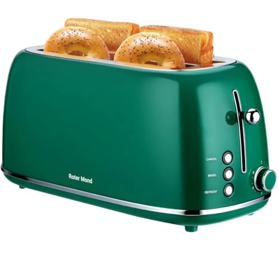 4 Slice Toaster Retro Stainless Steel Toaster with Bagel Cancel Defrost Function and 6 Bread Shade Settings Bread Machine Long