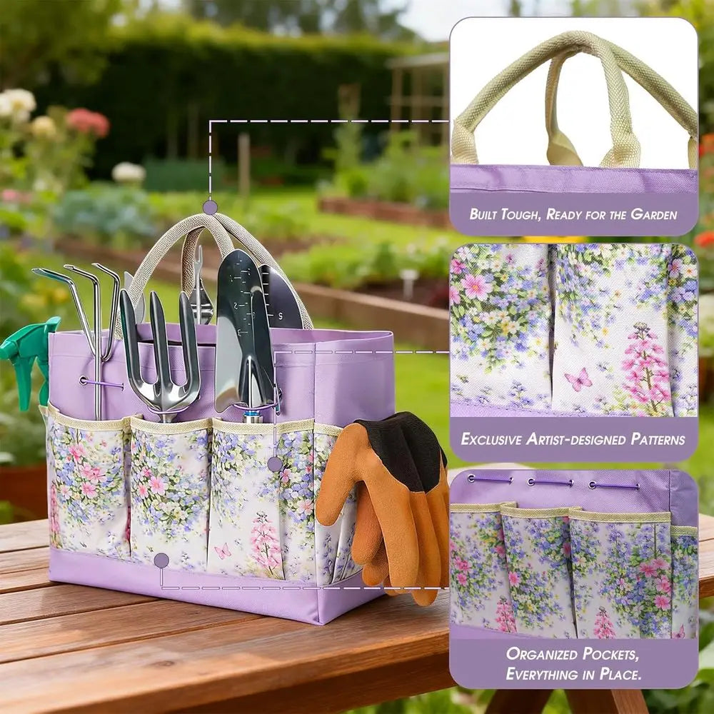 Garden Tool Set, 10 PCS Gardening Essentials, Stainless Steel Hand Tools with Tote Bag, Well-Designed Gardening Supplies Kit for