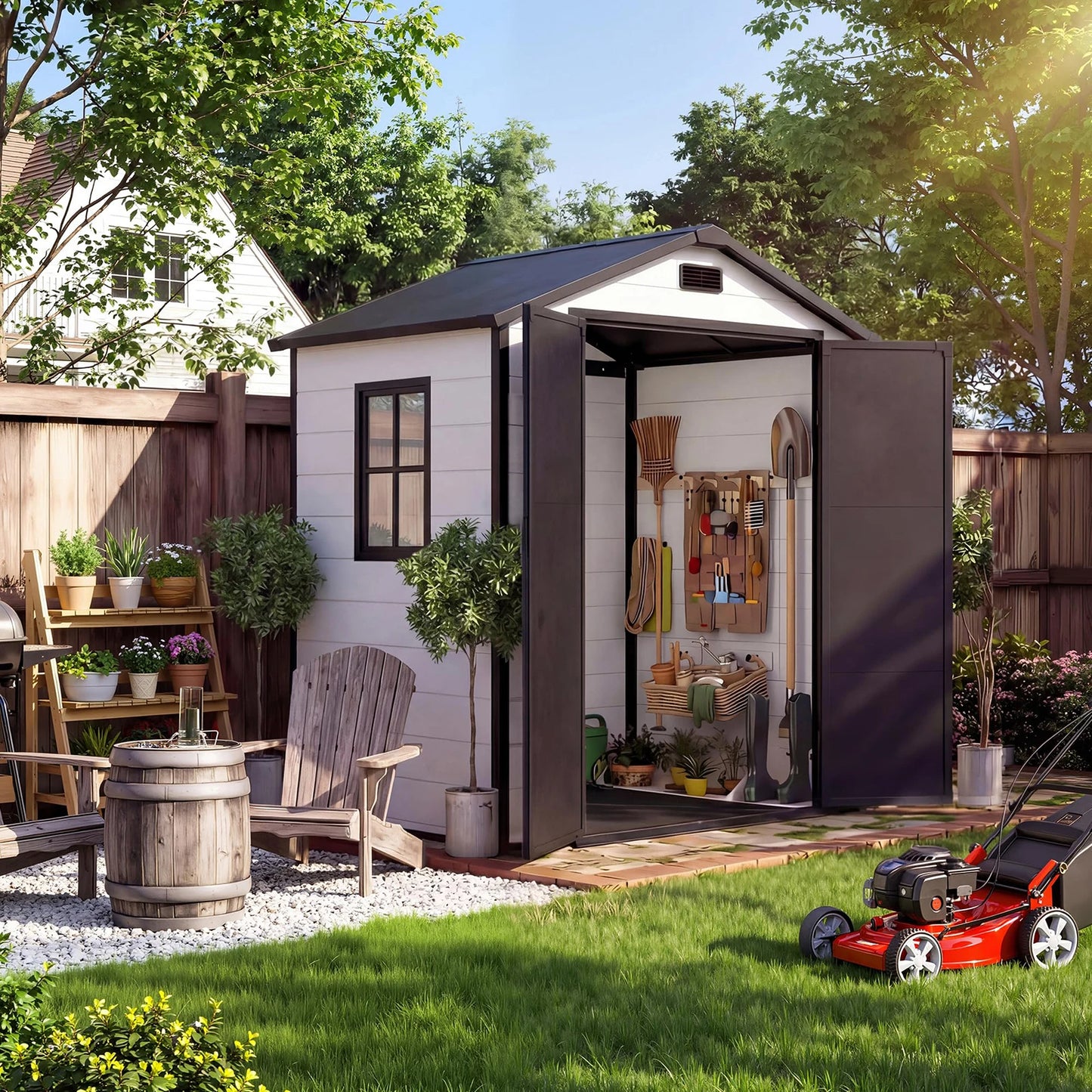 HiMiss 6x4 Resin Outdoor Storage Shed With Window
