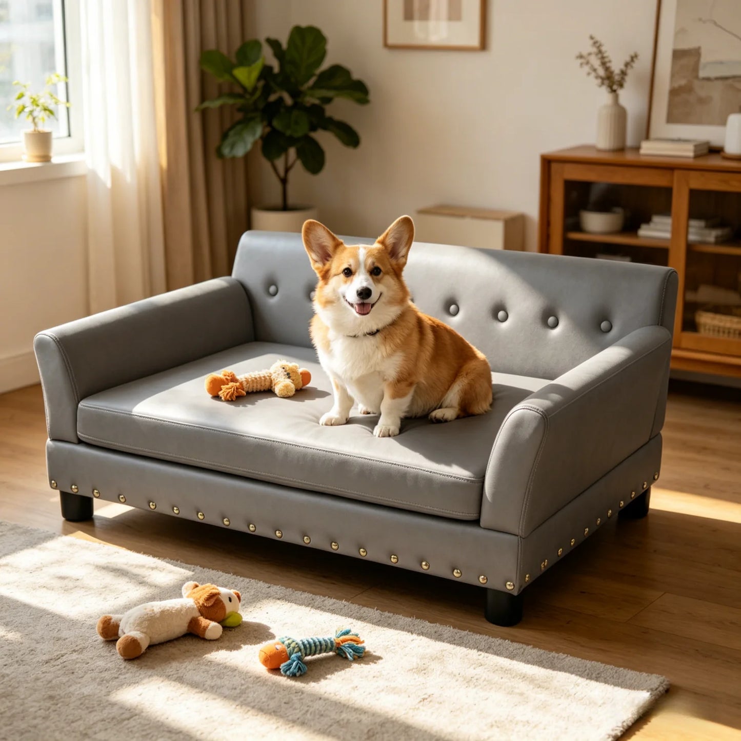Bingopaw Elevated Microfiber Leather Dog Sofa With Removable Cushion