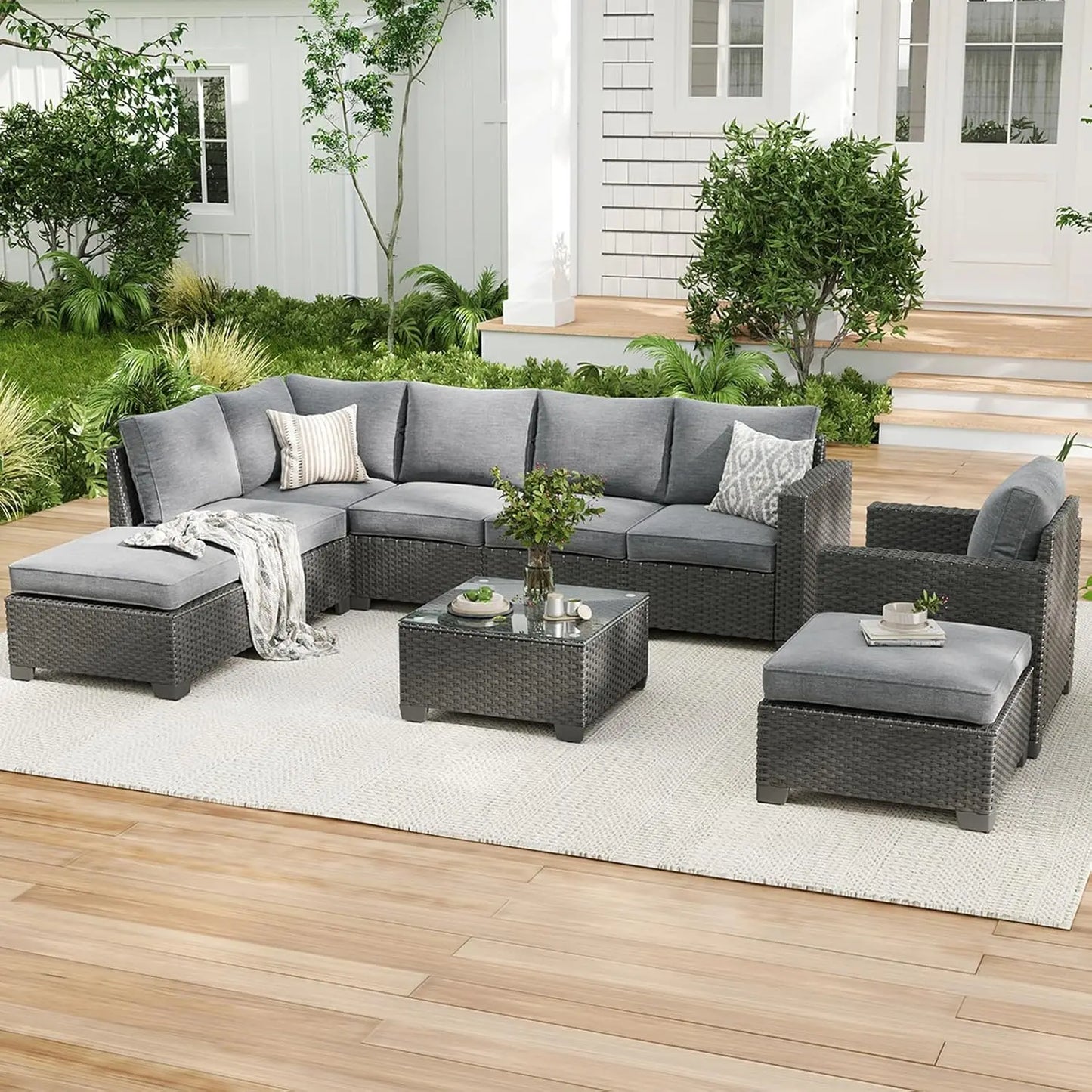 Soohow Outdoor Patio Sectional Sofa With Ottoman