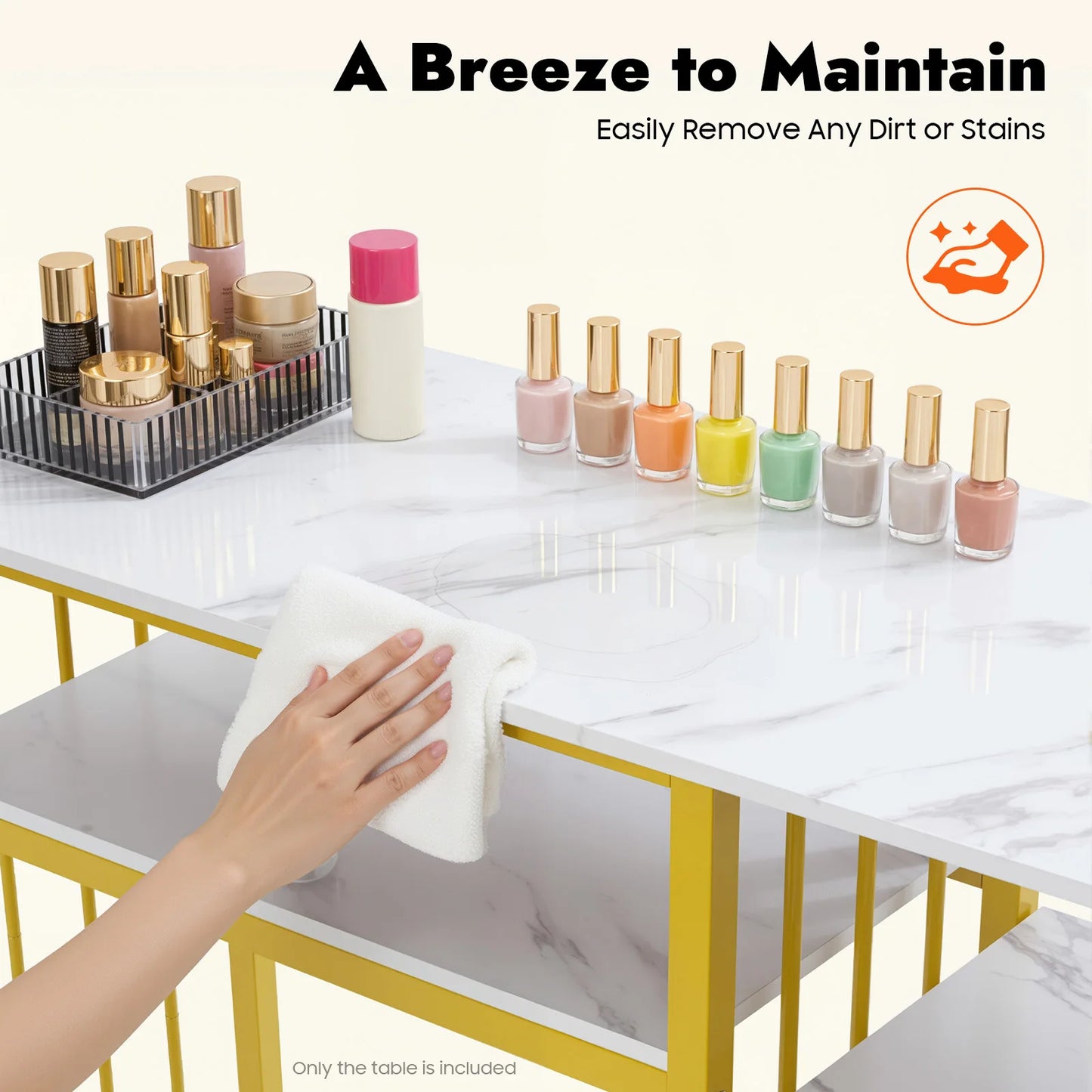 Marbling Texture Manicure Desk 100cm Manicure Table with 3 Drawers Nail Desk 30kg Loads for Nail Salons, Beauty Salons