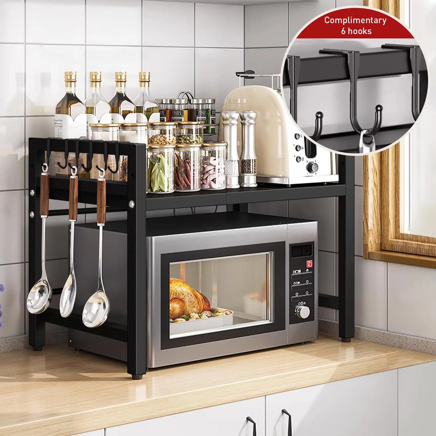 Expandable Microwave Shelf Organizer Rust Proof Kitchen Storage