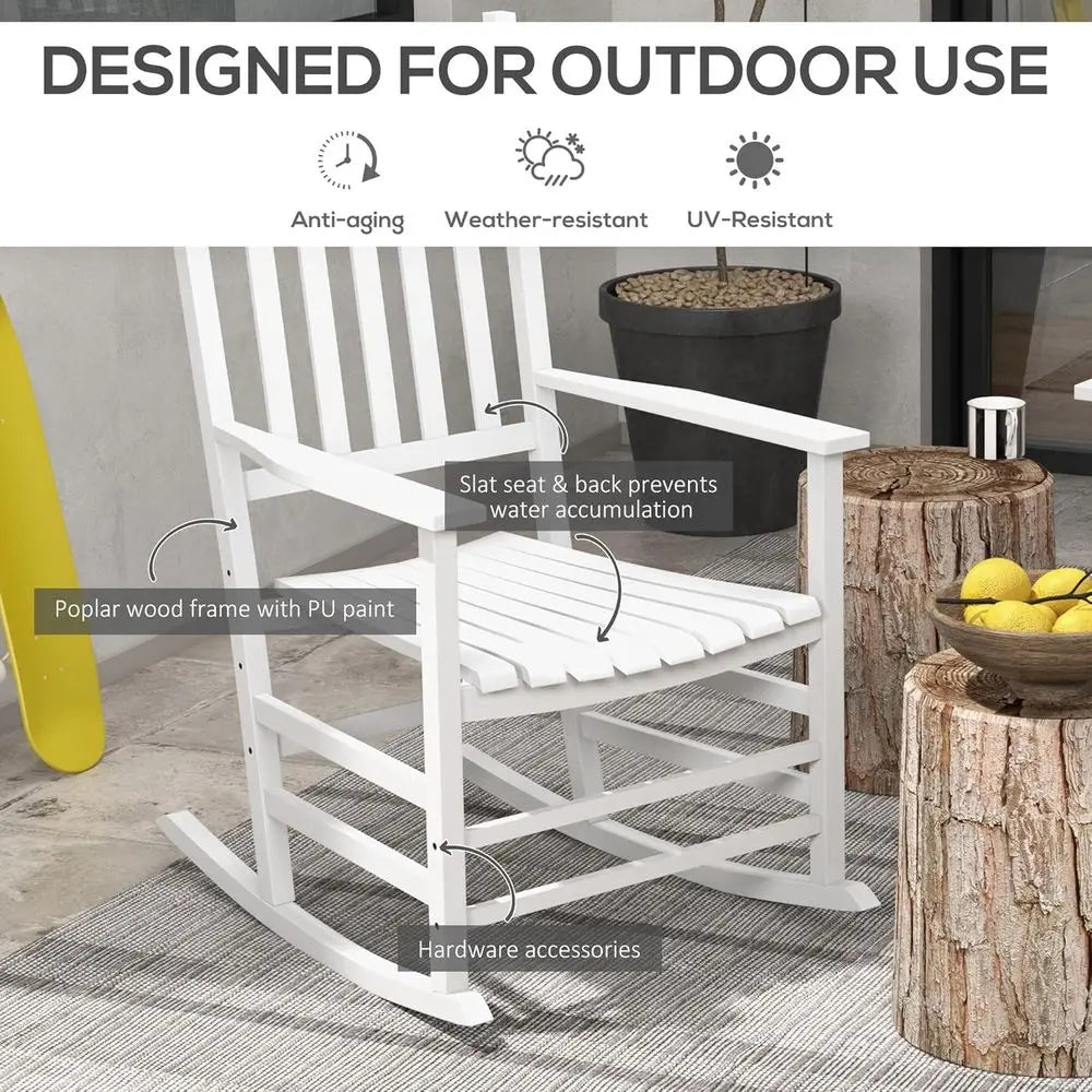 Two Piece White Wooden Outdoor Rocking Chair Set