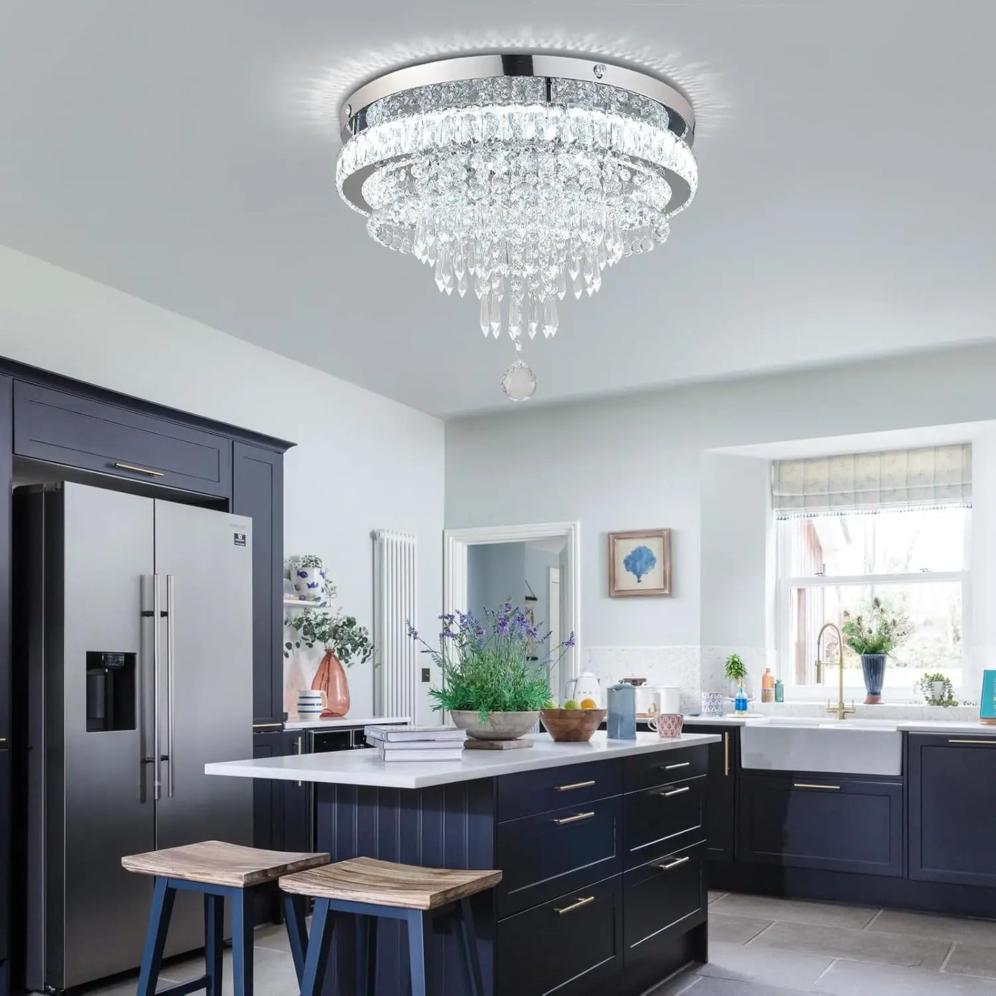 Frixchur Modern Crystal Flush Mount Chandelier Ceiling Light