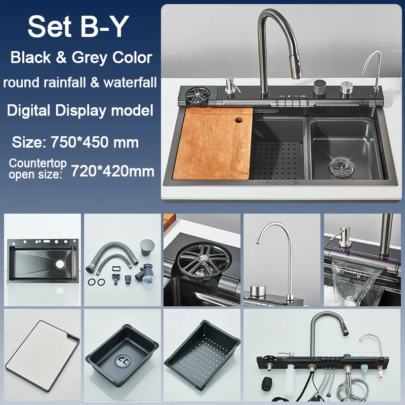 Rozin Stainless Steel Kitchen Sink With Faucet Digital Display