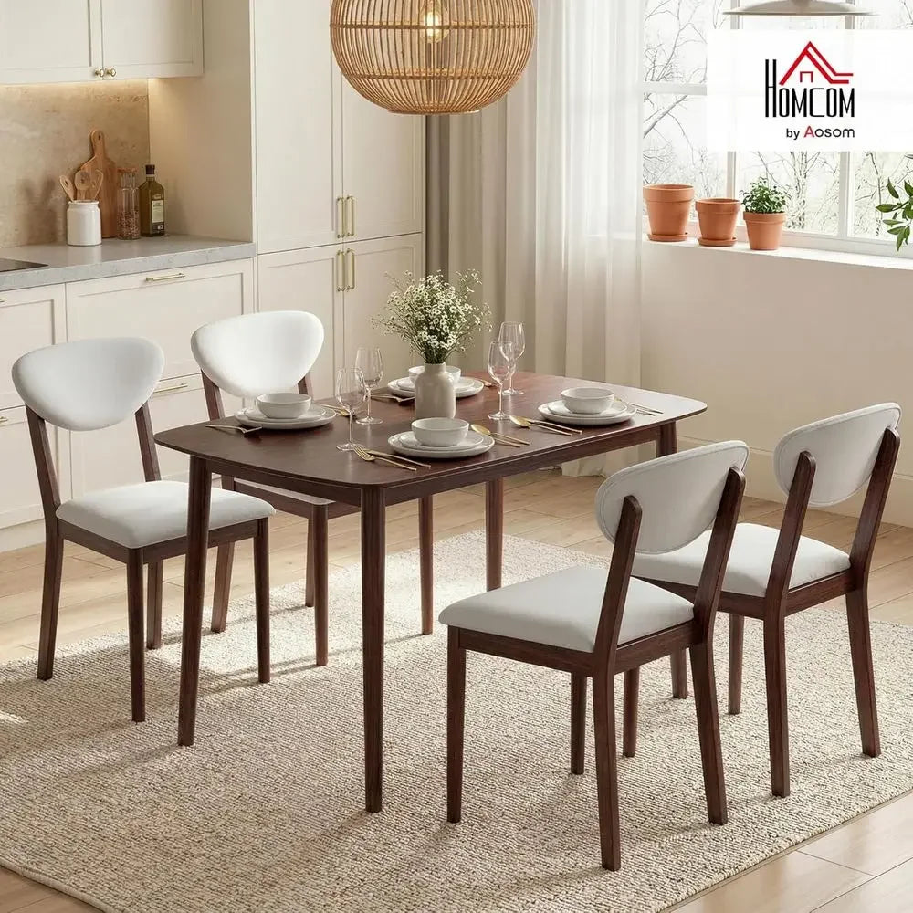 5 Piece Dining Table Set With Padded Chairs Solid Wood