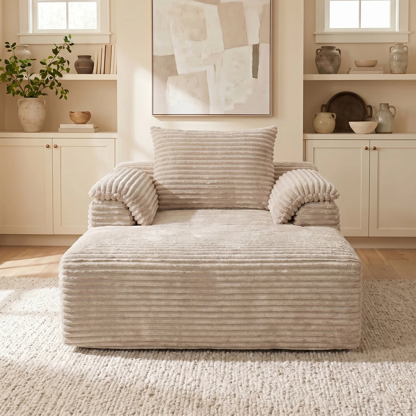 Corduroy Sofa Bed Lounge Chair With Armrests And Pillows