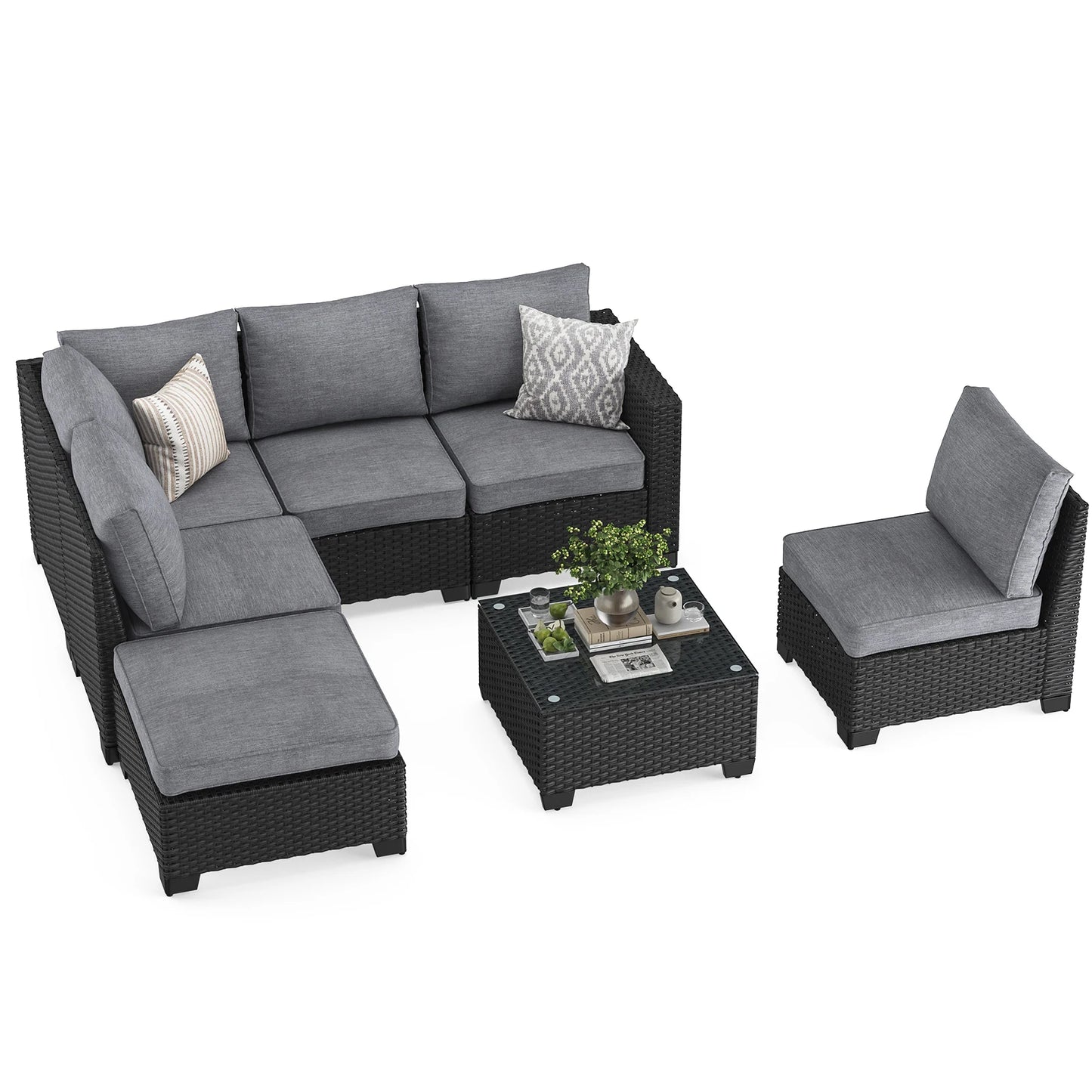 Soohow Outdoor Patio Sectional Sofa With Ottoman