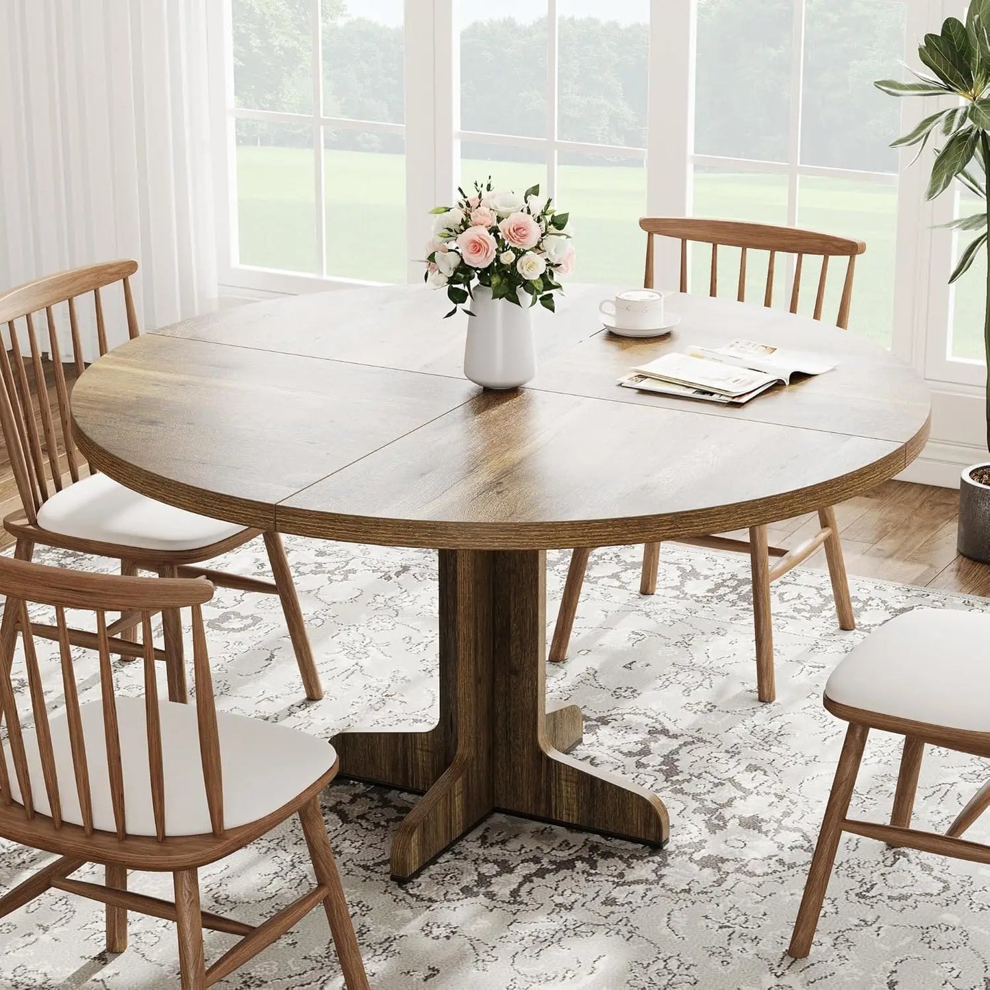 Studyset Round Dining Table Four Farmhouse Stable Base