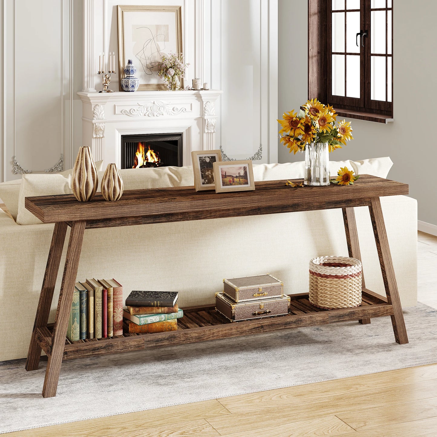 Tribesigns Modern Farmhouse 71 Inch All Wood Entryway Console Table With Storage