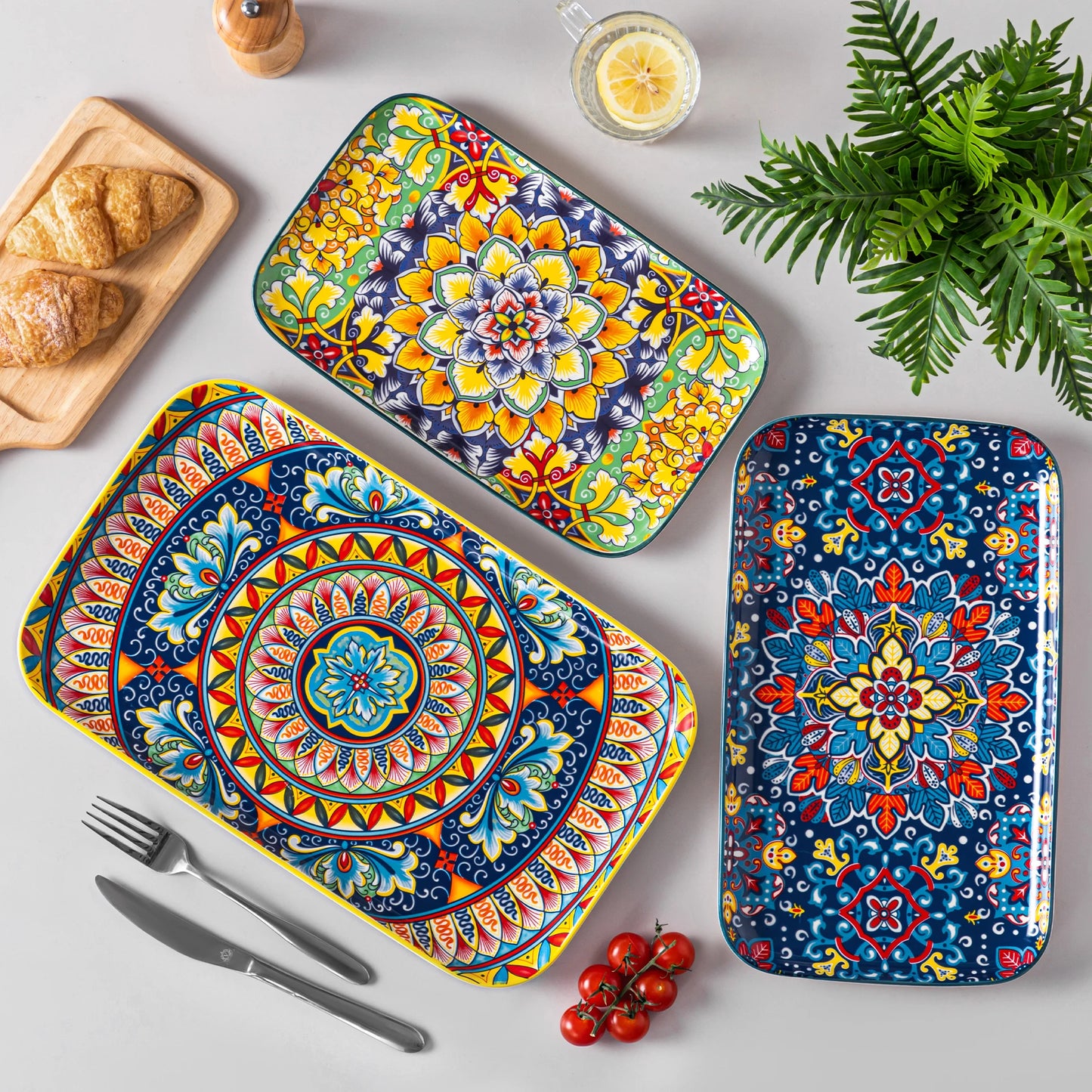 Malacasa Ceramic Salad Plates Set Rectangular Long Plate Collection