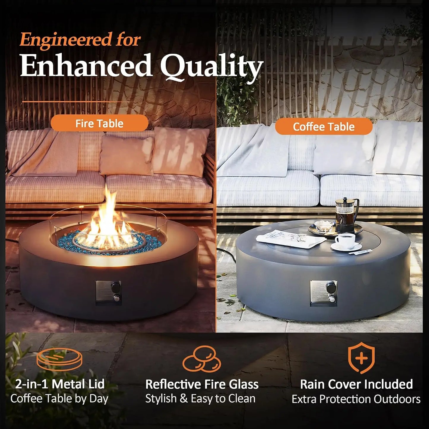 Propane Gas Fire Pit Table 50000 BTU Iron Round Patio