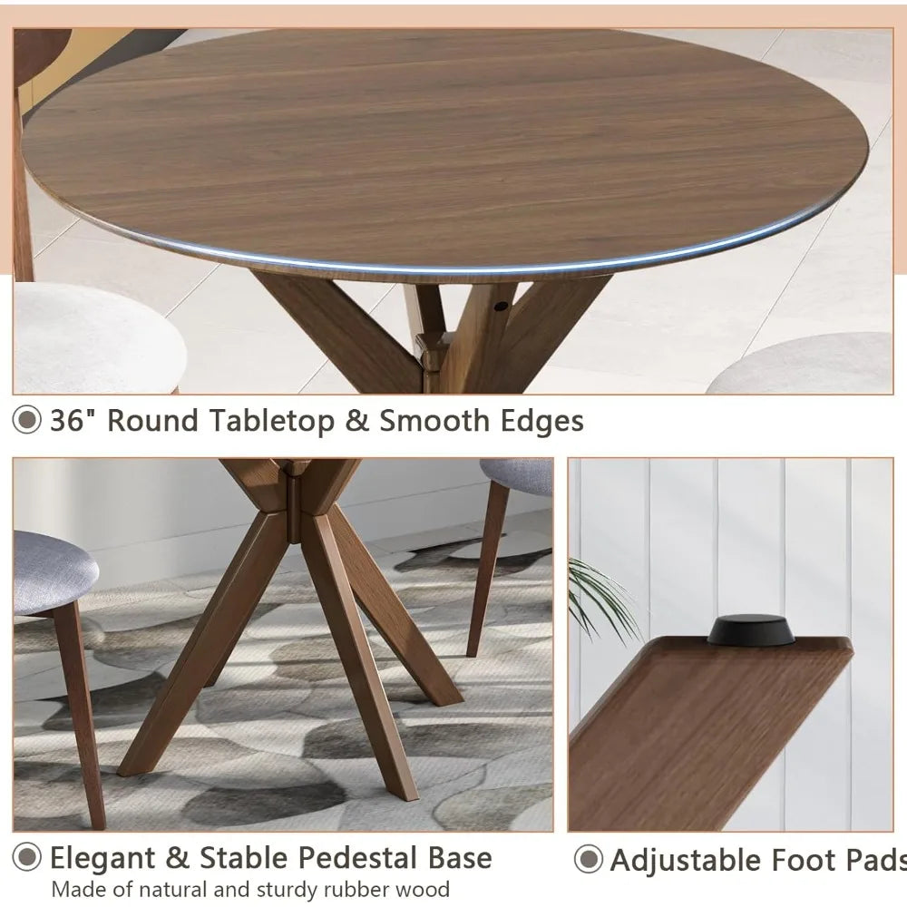 MKDK Mid Century Modern Round Dining Table Set For Two