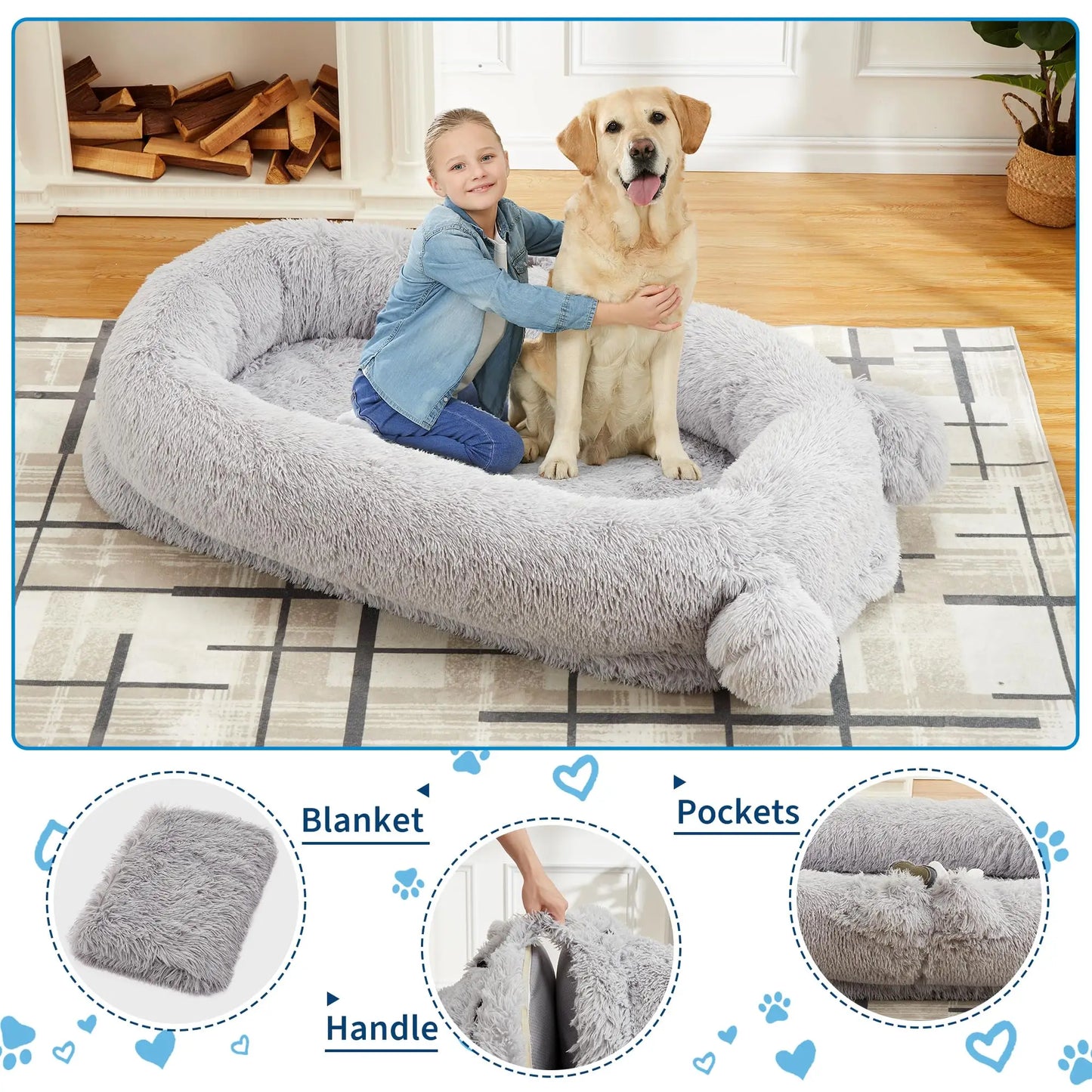 HiMISS Adult Dog Bed With Removable Cover And Blanket