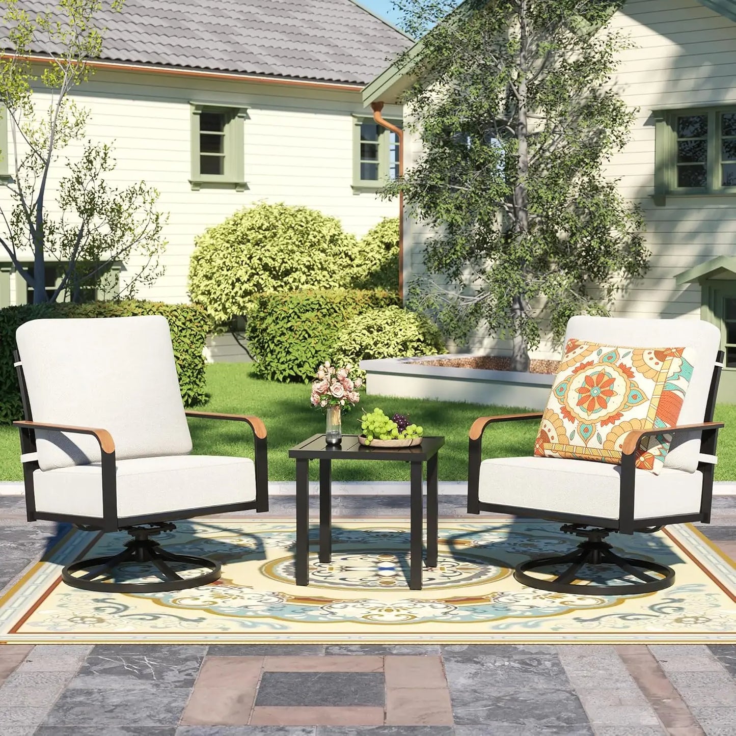 Outdoor Bistro Set, 3 Piece Swivel Glider Rocking Chairs Patio Conversation Furniture Set with 2 Rockers, 1 Metal Table and 6" T