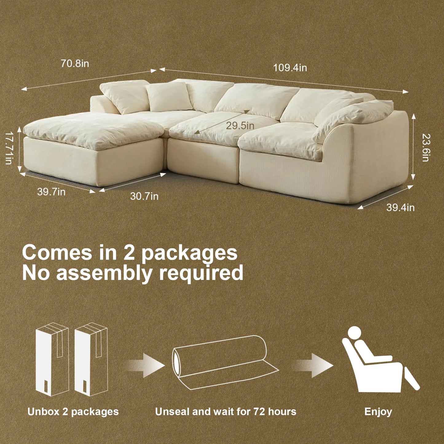 Yeflixvrau Modern Cloud L Shaped Chenille Seater Sectional Sofa Ottoman