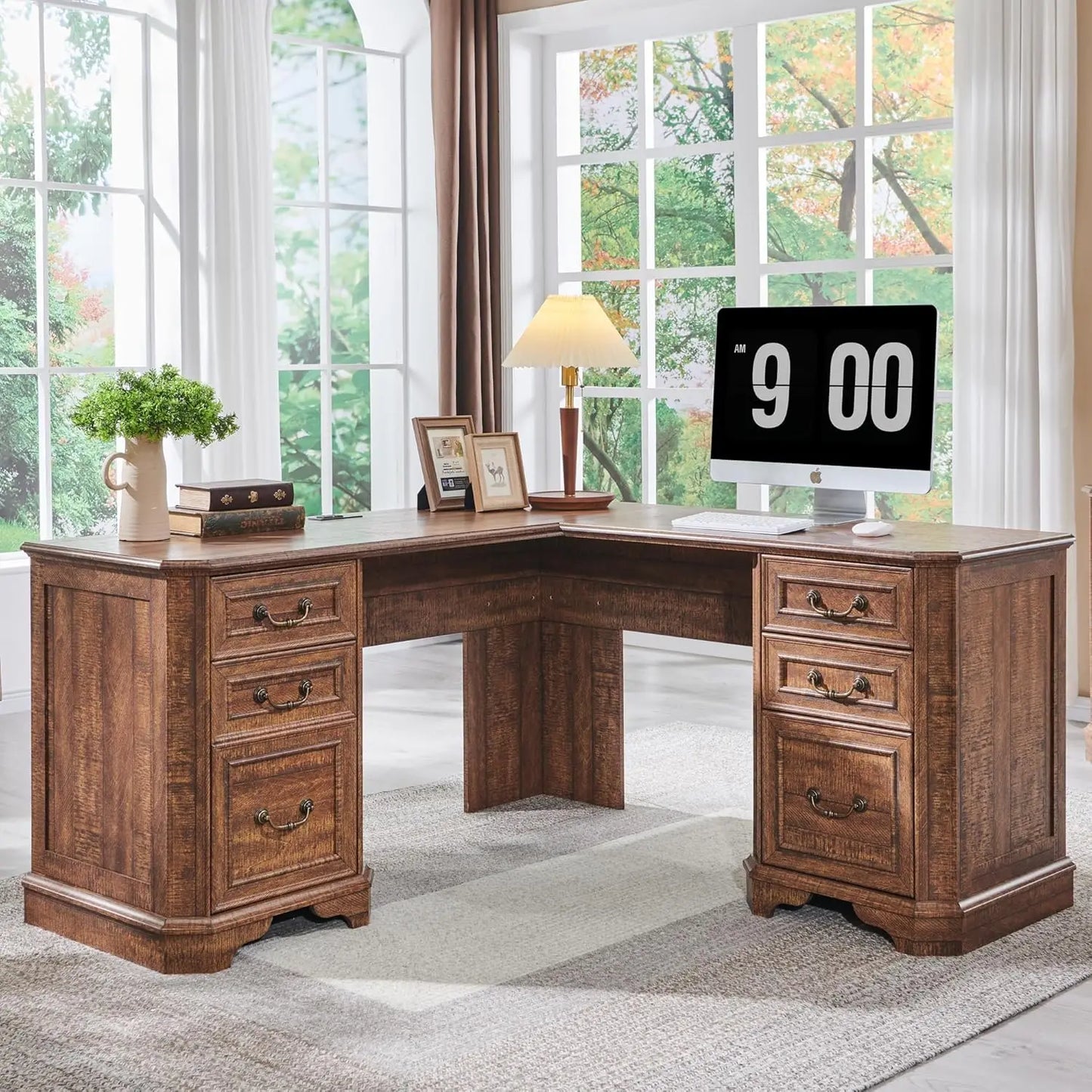 Executive Desk With Drawers Farmhouse Wood Computer Desk