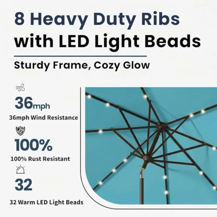 Solar LED Patio Umbrella With Tilt Crank 32 LED Lights