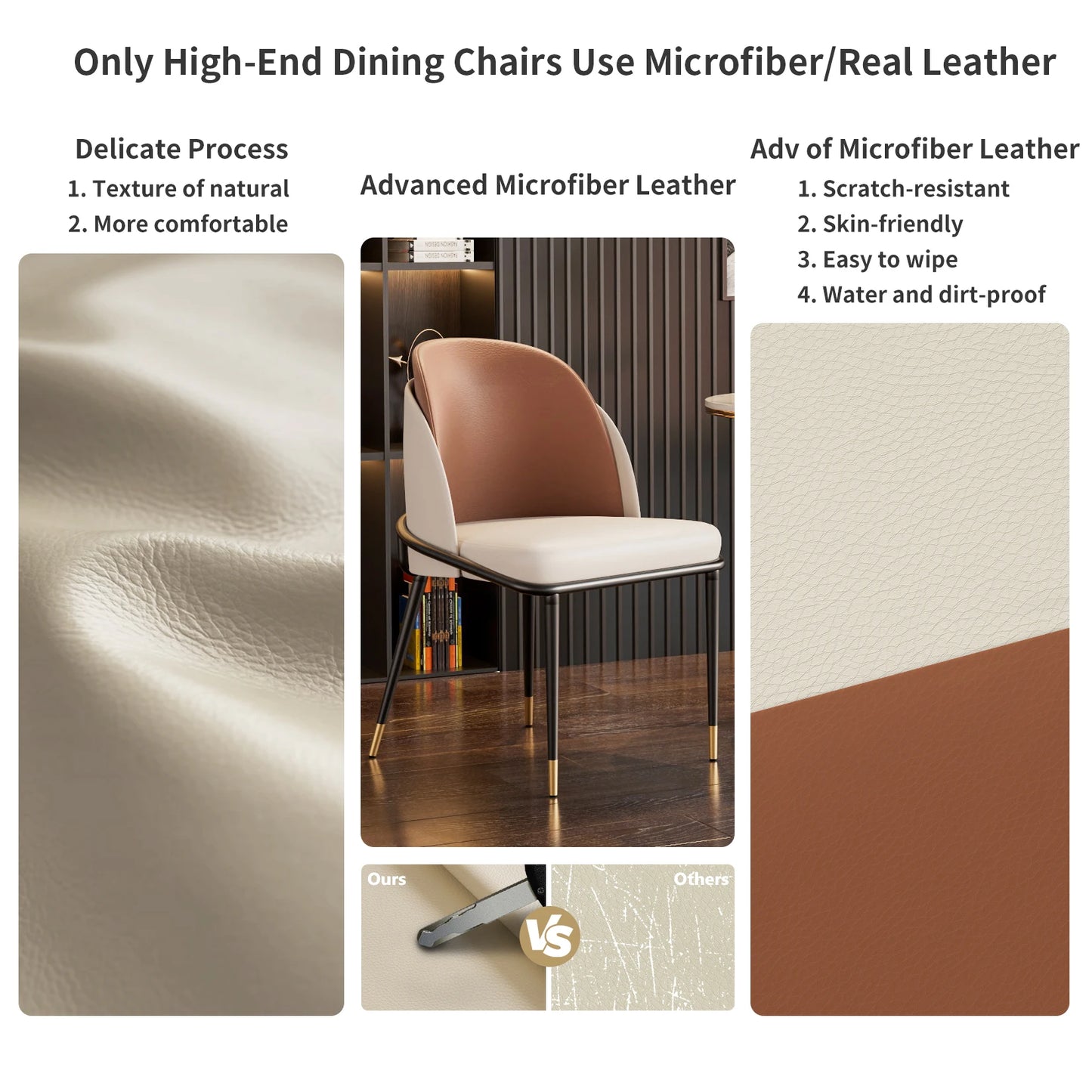 Two Faux Leather Upholstered Dining Chairs With Modern Wood Back