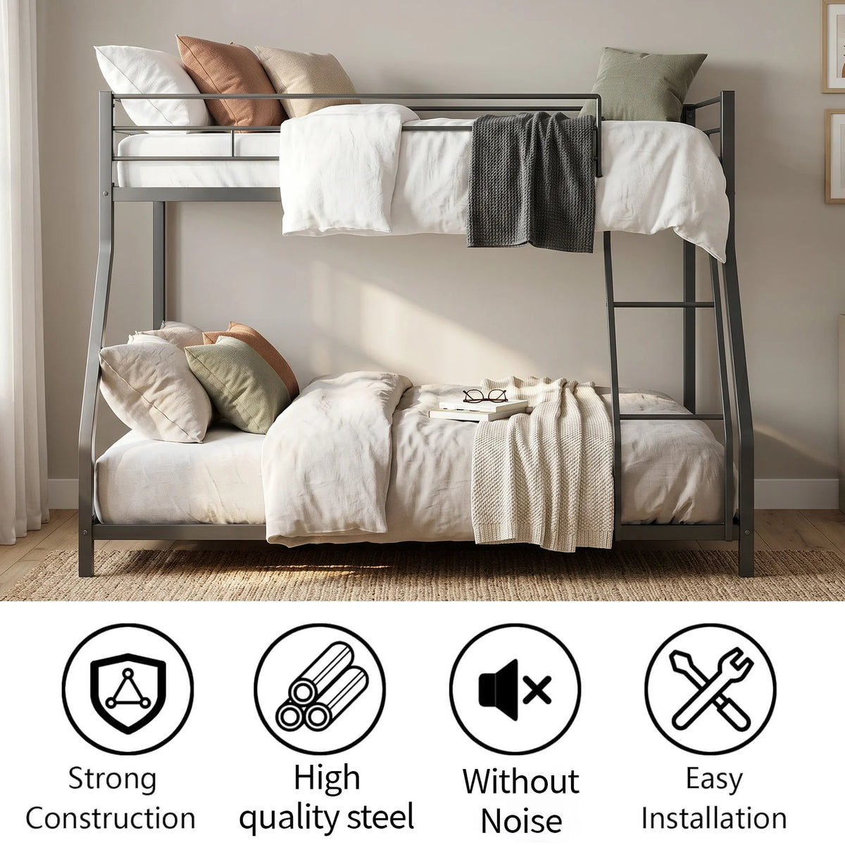 Topincn Heavy Duty Bunk Bed Frame With Ladder And Guardrail