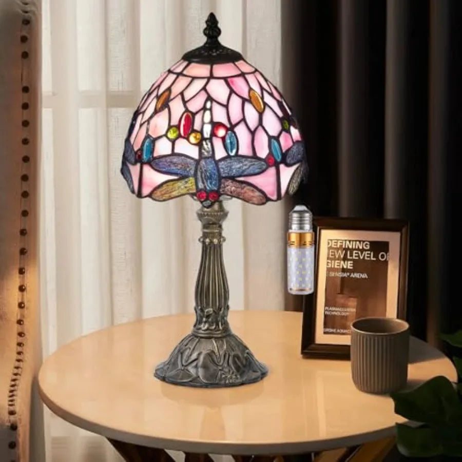 Tiffany Style Dragonfly Stained Glass Table Lamp for Bedroom and Living Room