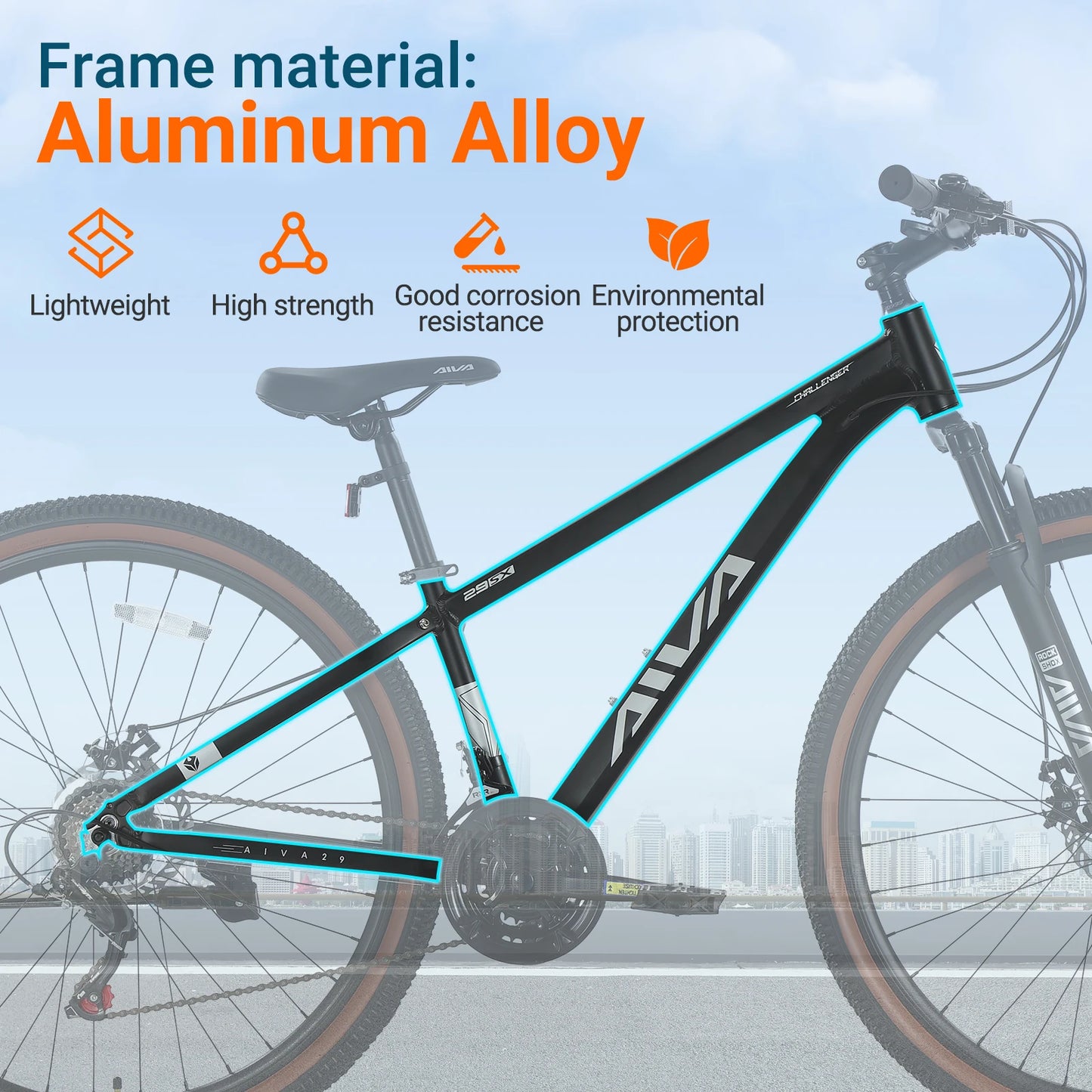 AIVA Hardtail MTB 21 Speed Mountain Bike Aluminum Frame Disc Brakes