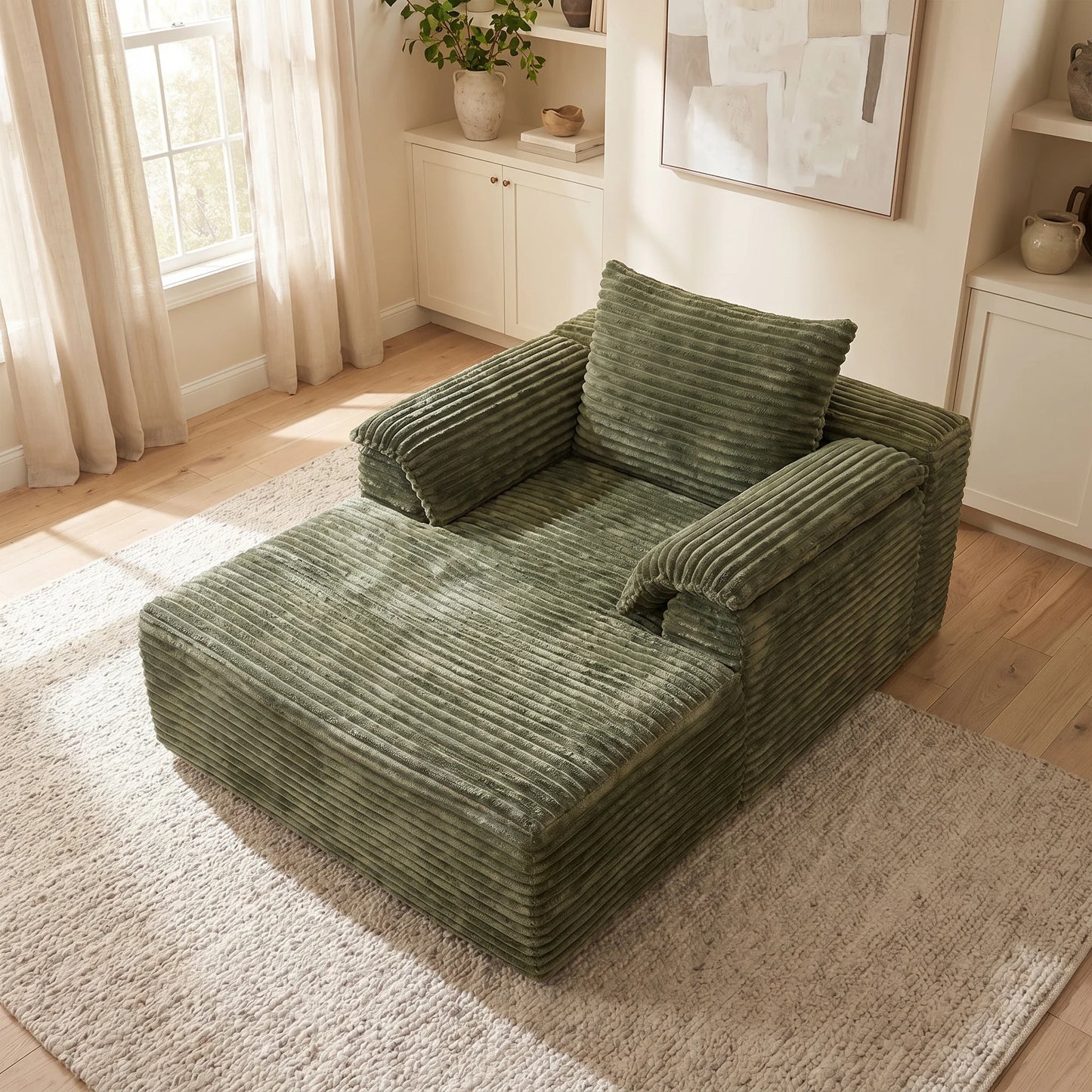 Corduroy Sofa Bed Lounge Chair With Armrests And Pillows