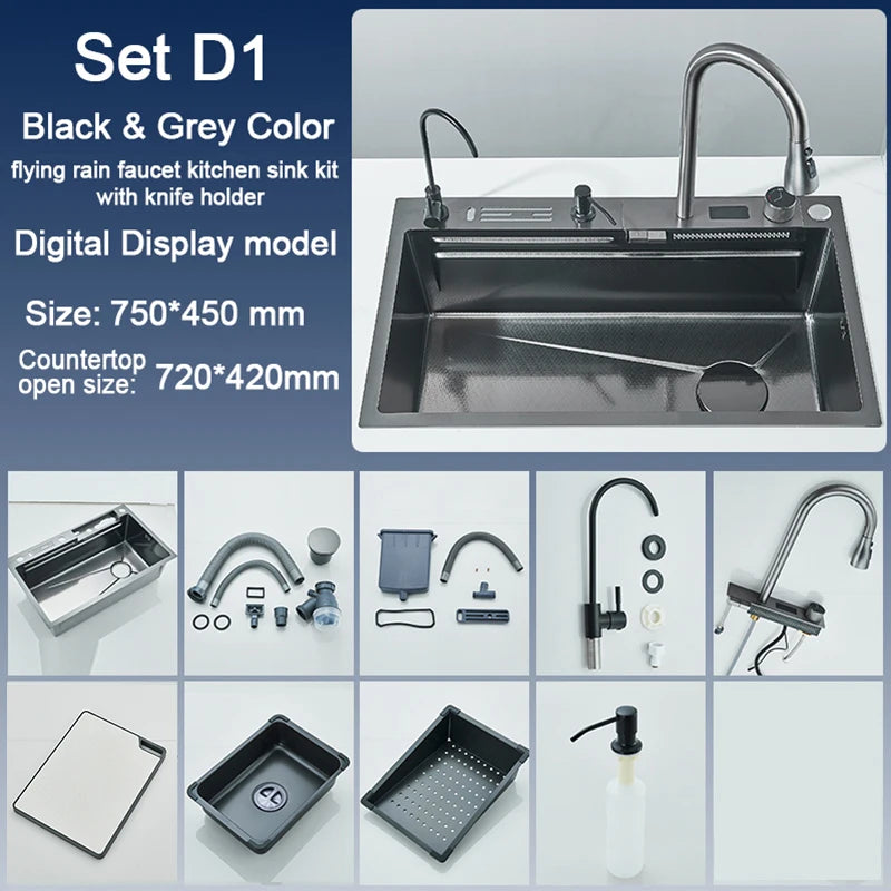Rozin Stainless Steel Kitchen Sink With Faucet Digital Display