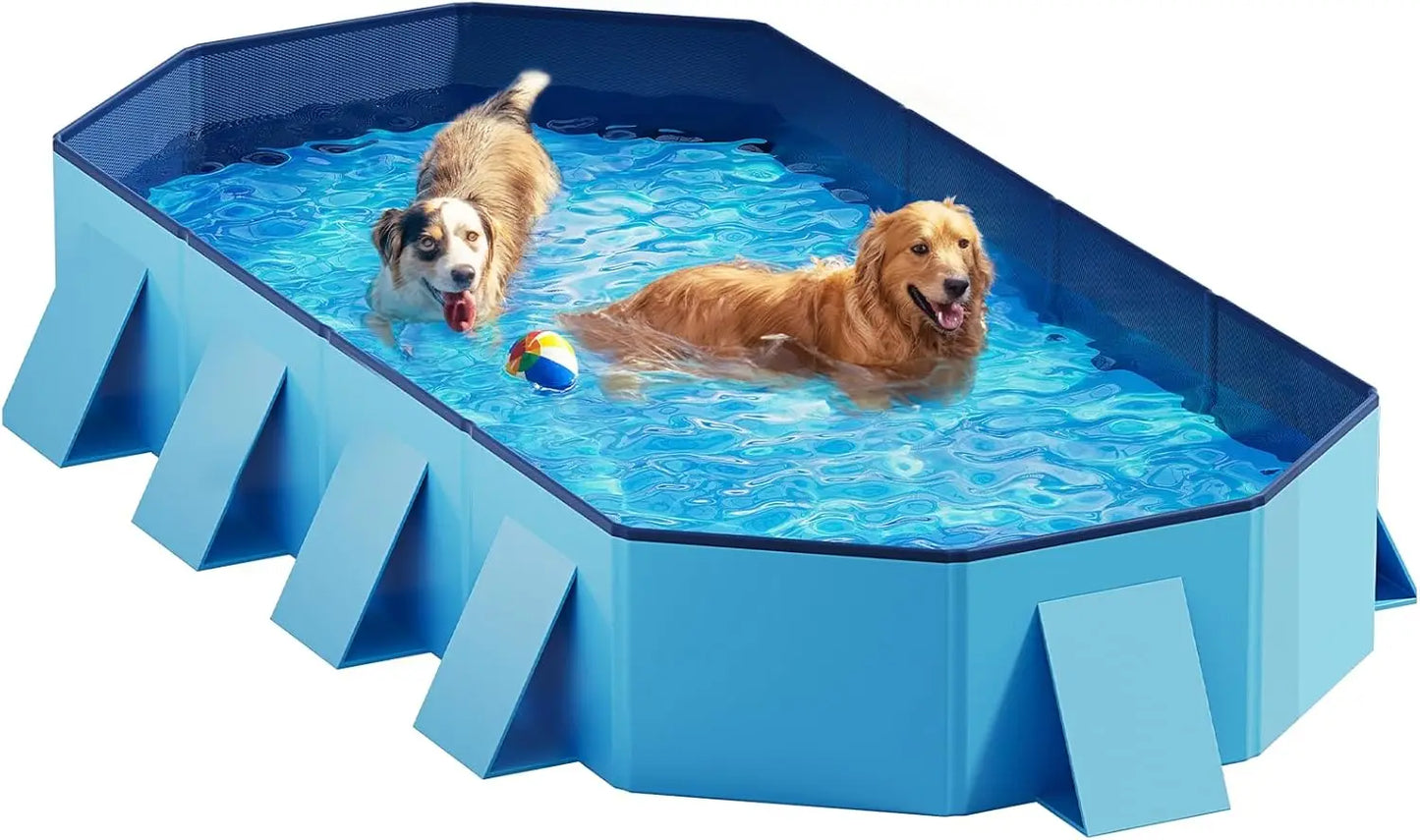 Foldable Dog Pool 82"x46"x12" Extra Large Portable Pet Bathtub with Reinforced Sidewalls, Durable Square Design for Indoor & Outdoor Use (Blue)