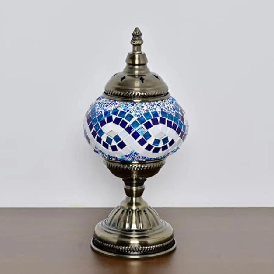 Moroccan Mosaic Table Lamp With Handmade Solar Stained Glass Shade