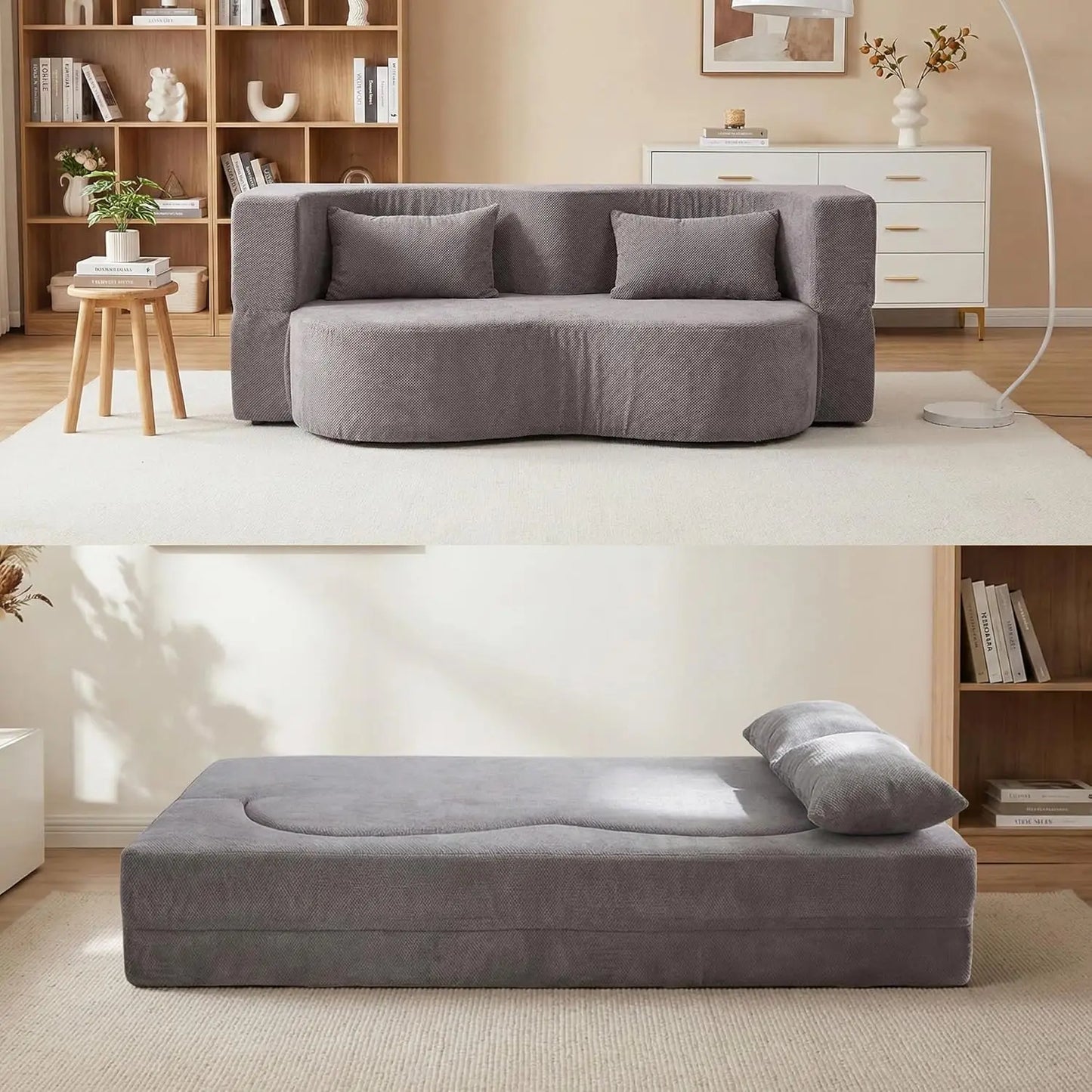 Convertible Sofa Bed 2 In 1 Fabric Folding Couch Mattress