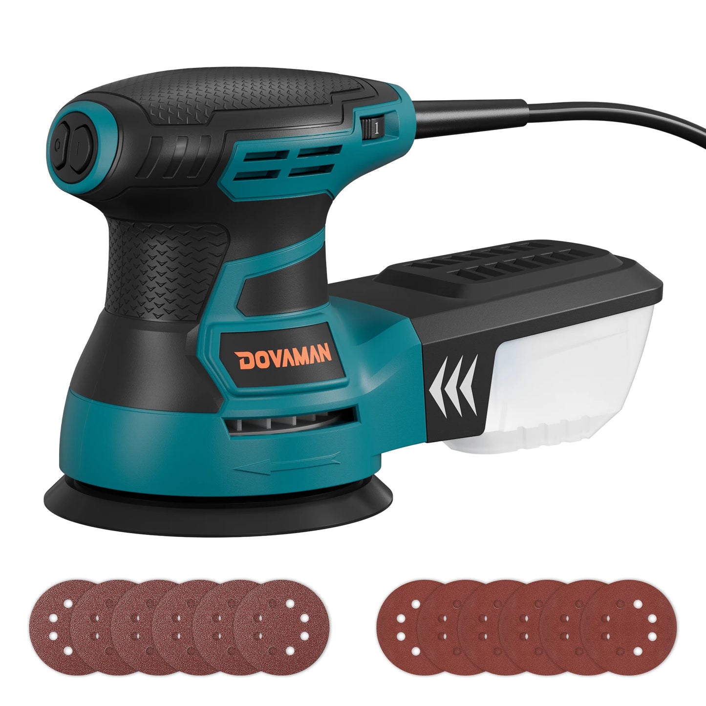 DOVAMAN 3A Orbital Sander, 6-Speed Random Orbit Sander up to 13000RPM, 12 Sandpapers, Dust Collection, Woodworking Tool