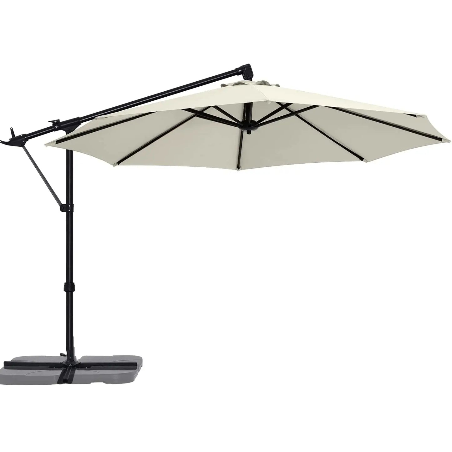 Cantilever Patio Umbrella With Base Stand and Offset Hanging, 360 Rotation Tilt
