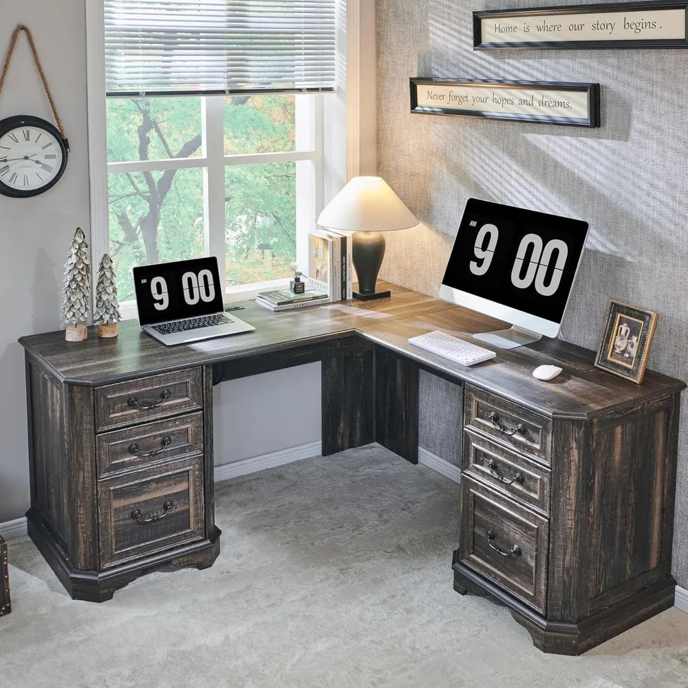 Executive Desk With Drawers Farmhouse Wood Computer Desk