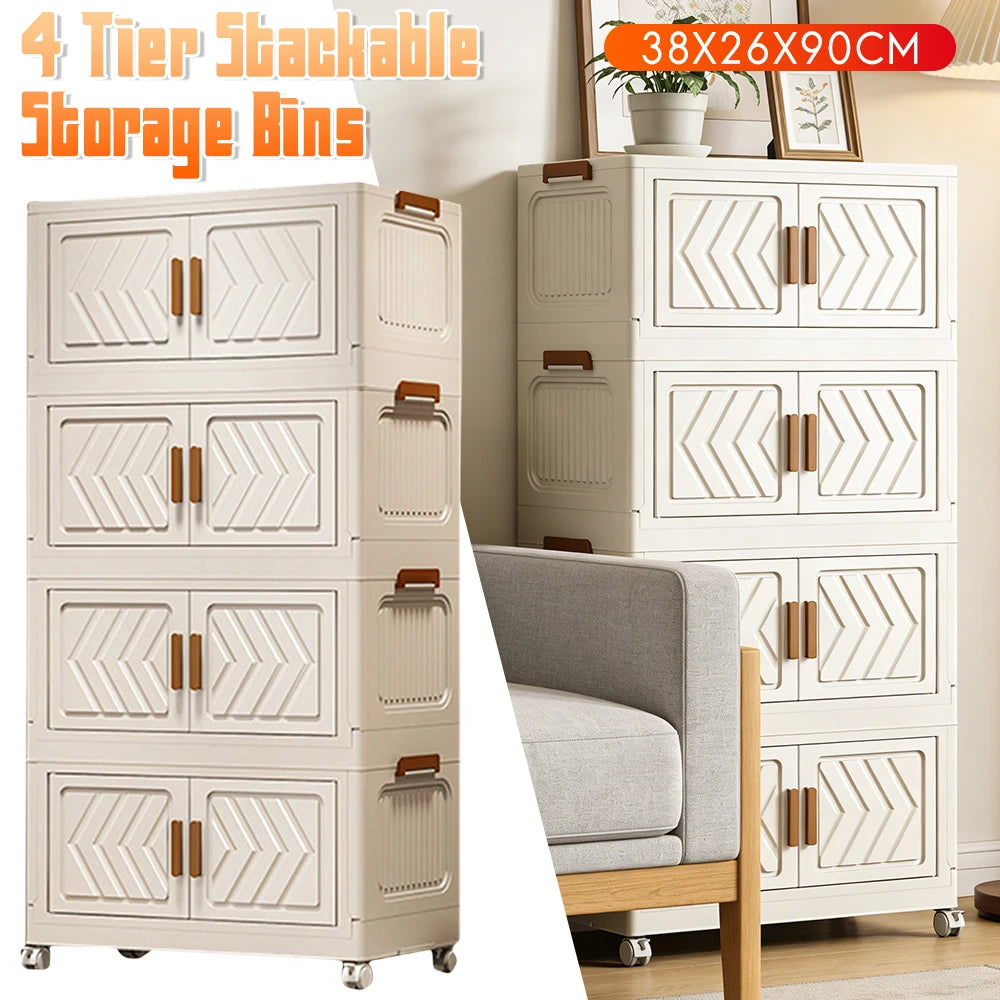 APWIKOGER 4 Tier Foldable Storage Bins With Doors And Wheels