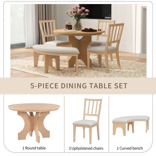 Rustic Charm 5 Piece Dining Set Round Table And Chairs