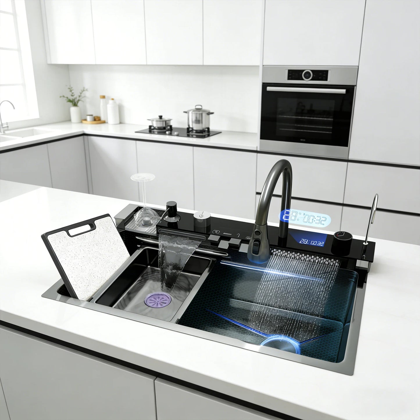 BusySink Stainless Steel Kitchen Sink With Faucet And Digital Display