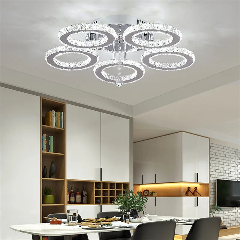 GreeLustr Crystal Pendant Light Ring Chandelier Living Room