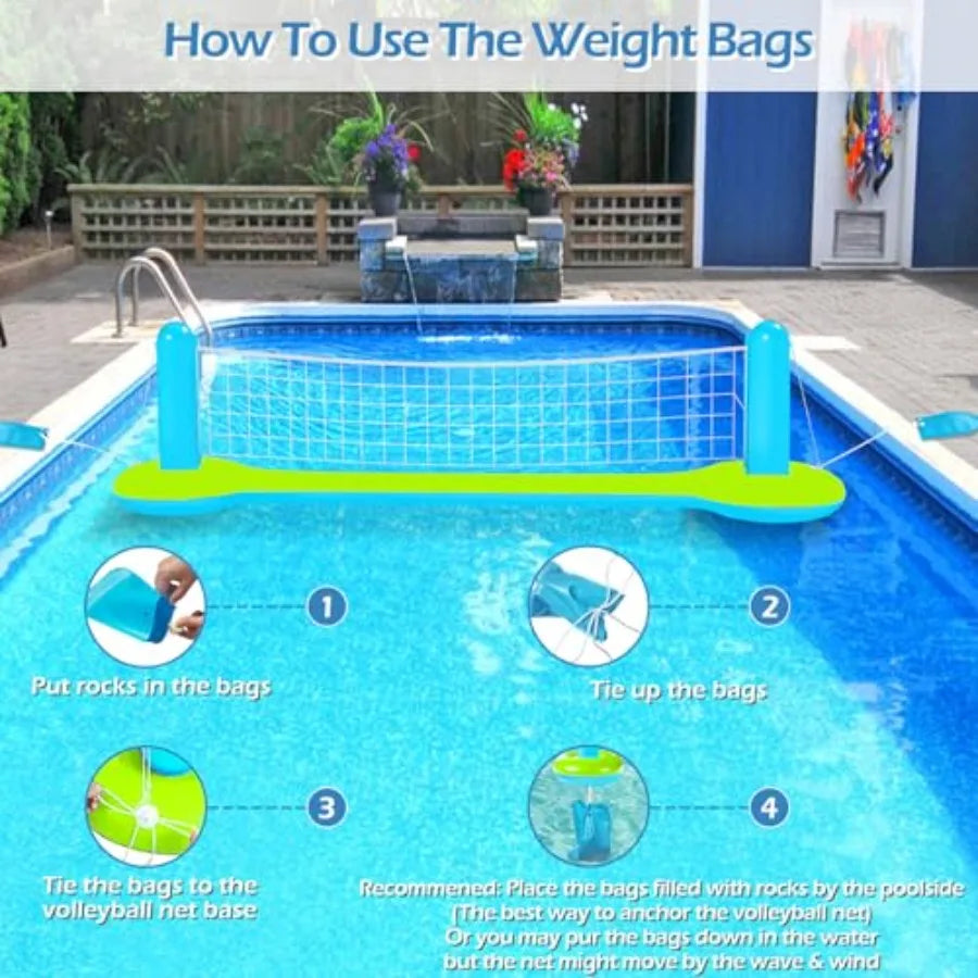 Pool Toys Games Set - 3 in 1 Pool Volleyball Net Basketball Hoop Ring Toss Game Inflatable Floats Water Floating Volleyball Swi