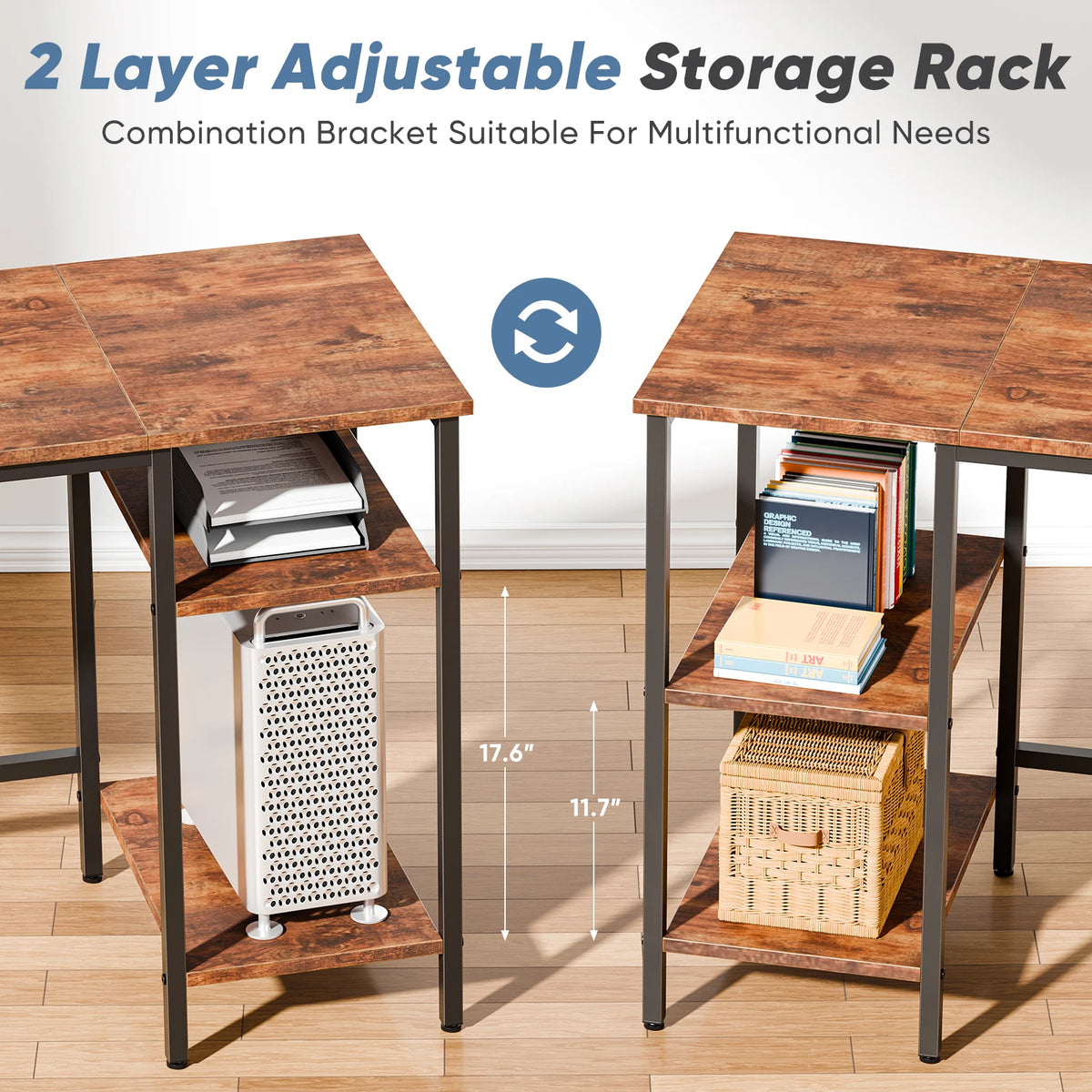 JHK L Shaped Computer Desk With Drawers And Shelves