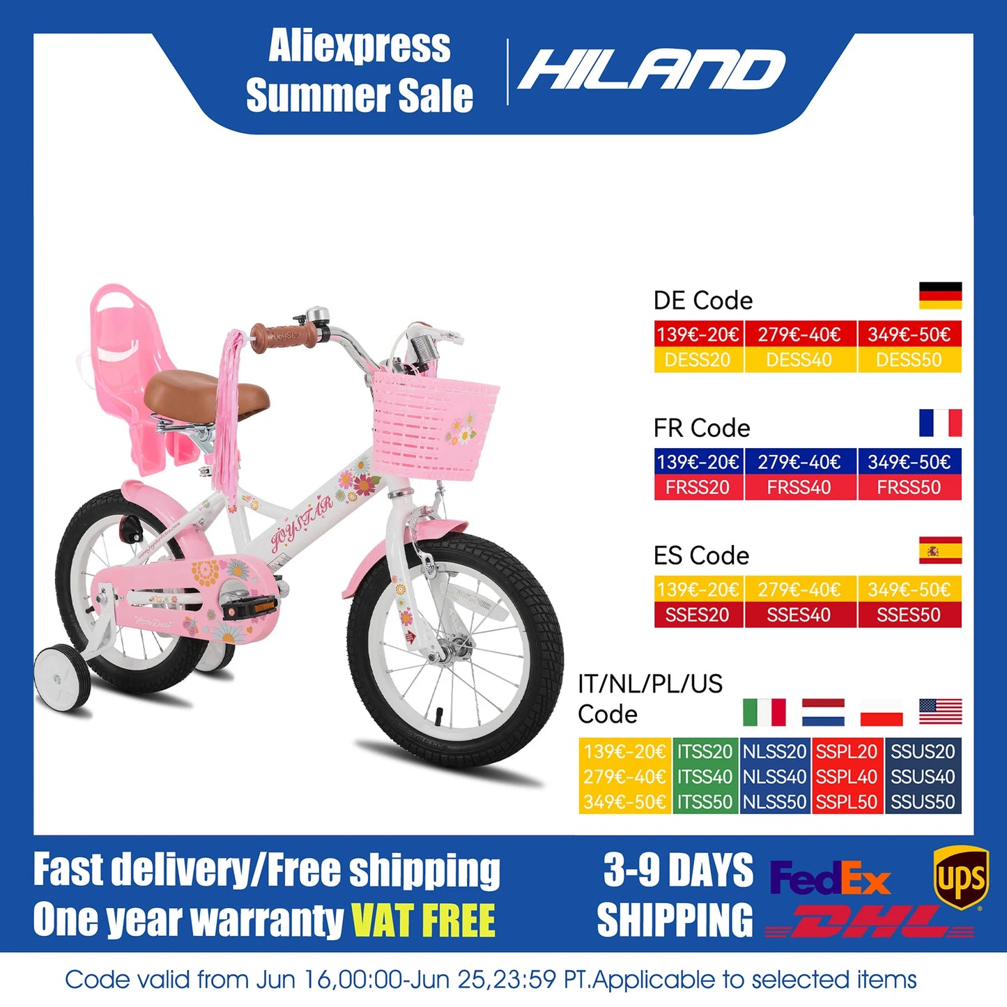 Joystar Little Daisy Girls Kids Bike With Doll Seat