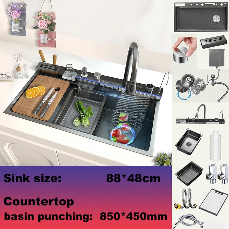 BusySink Stainless Steel Kitchen Sink With Faucet And Digital Display