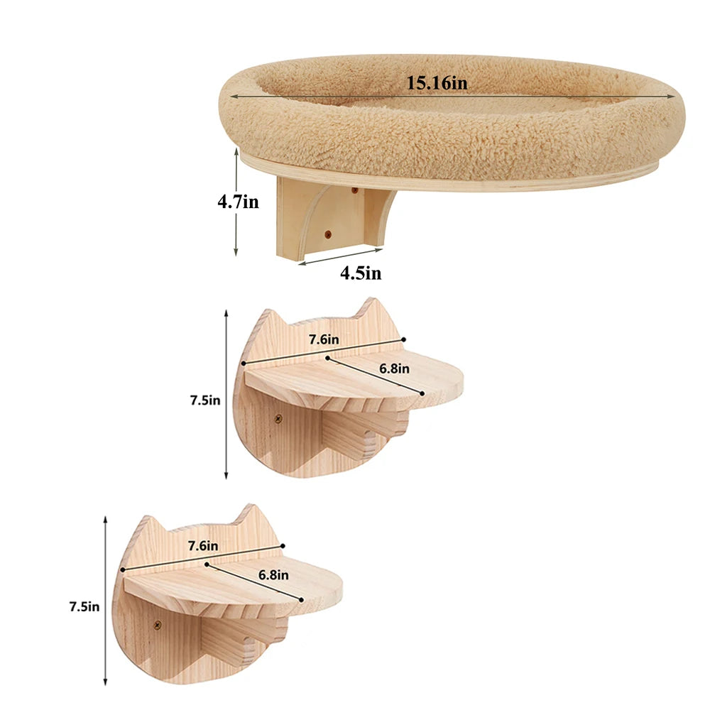 PETRAVEL Cat Wall Mounted Wooden Climbing Ladder Hammock Scratching Post