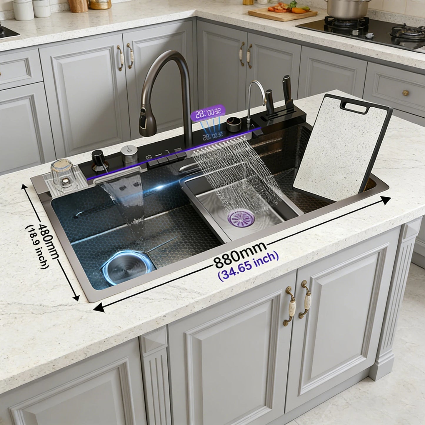 BusySink Stainless Steel Kitchen Sink With Faucet And Digital Display